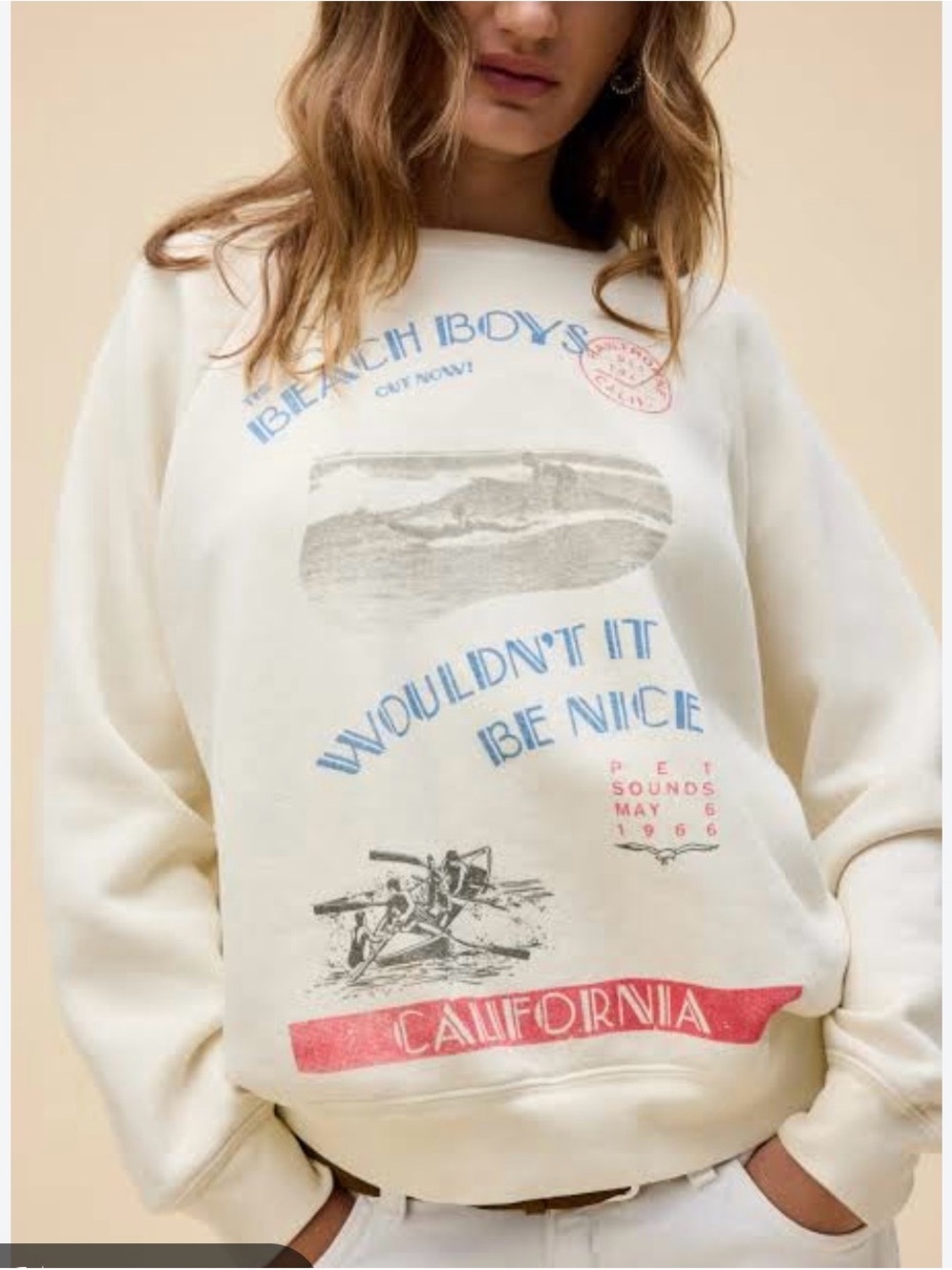 Daydreamer Cream California Graphic Crewneck with Blue & Red Print